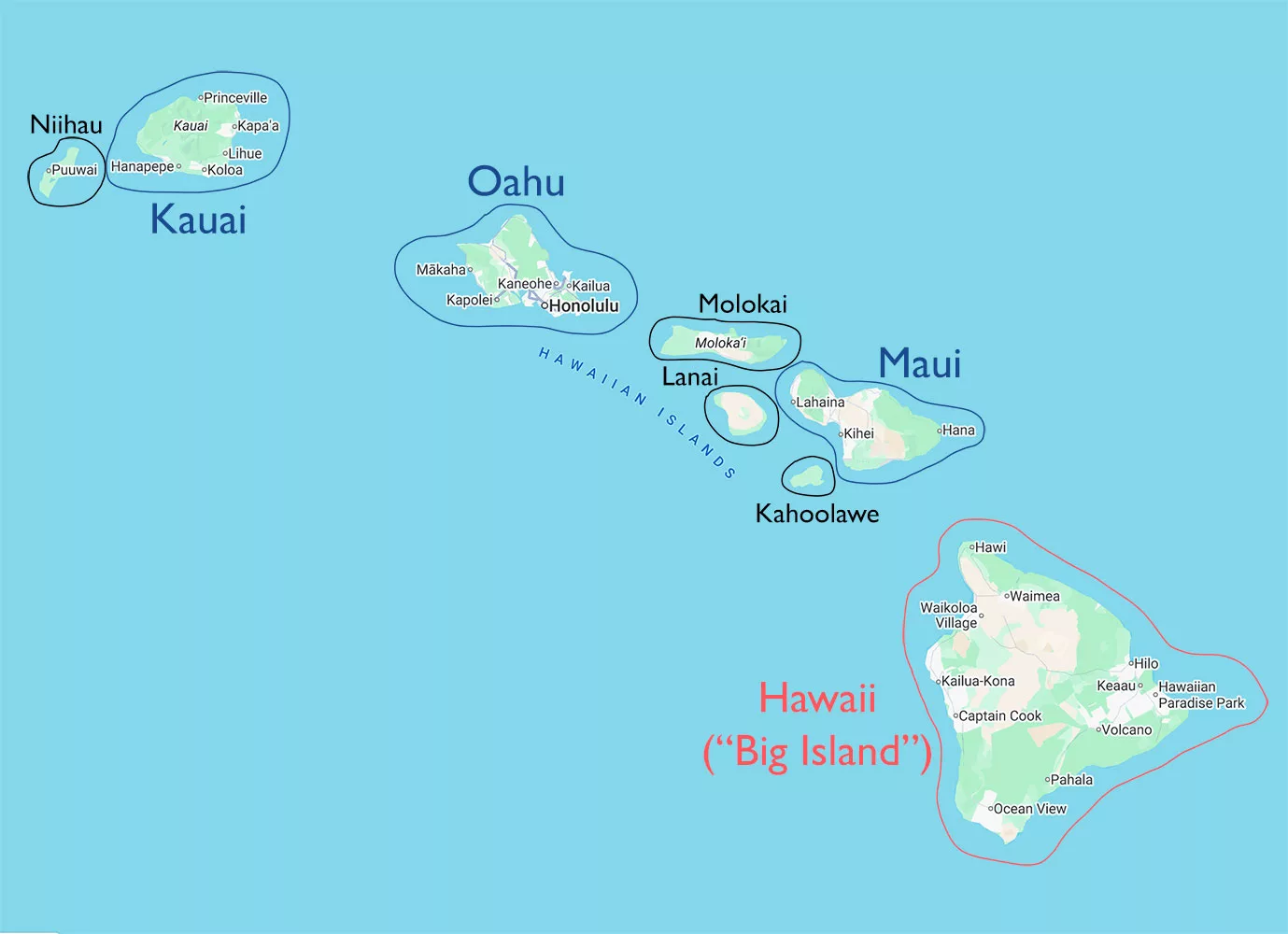 Map of the Hawaii Islands